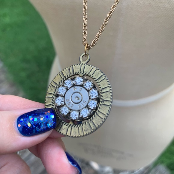 Reversible Spinner Rhinestone Bullet Pendant Necklace - Picture 7 of 16